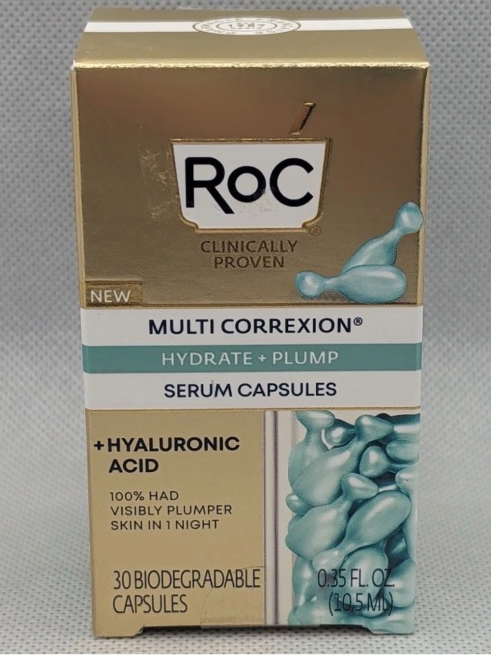 RoC Multi Correxion Hydrate + Plump Serum Capsules - Gold & Teal